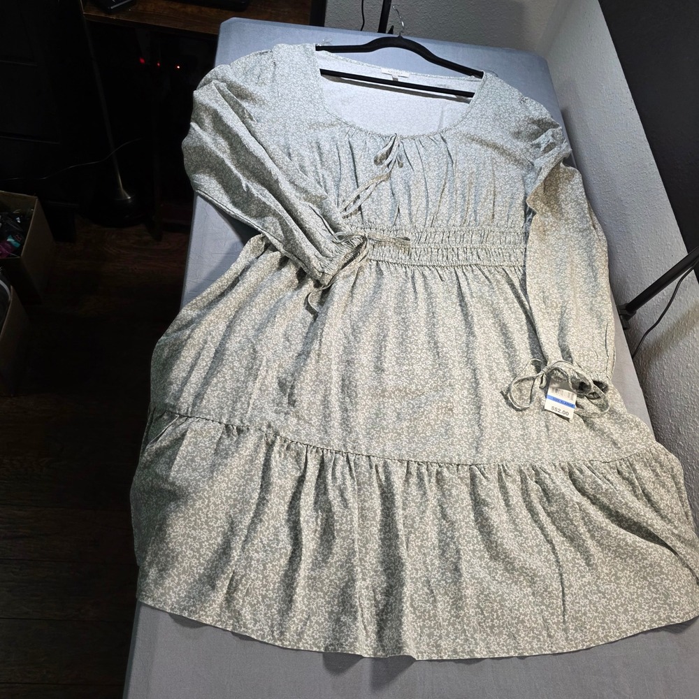 Angels‎ Forever Young Sea Grass Green Floral Smocked Waist Tiered Mini Dress XL